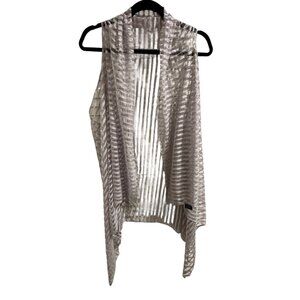 🍒 2/$20 🍒 Silver Striped Sheer Cascading Front Cardigan OS